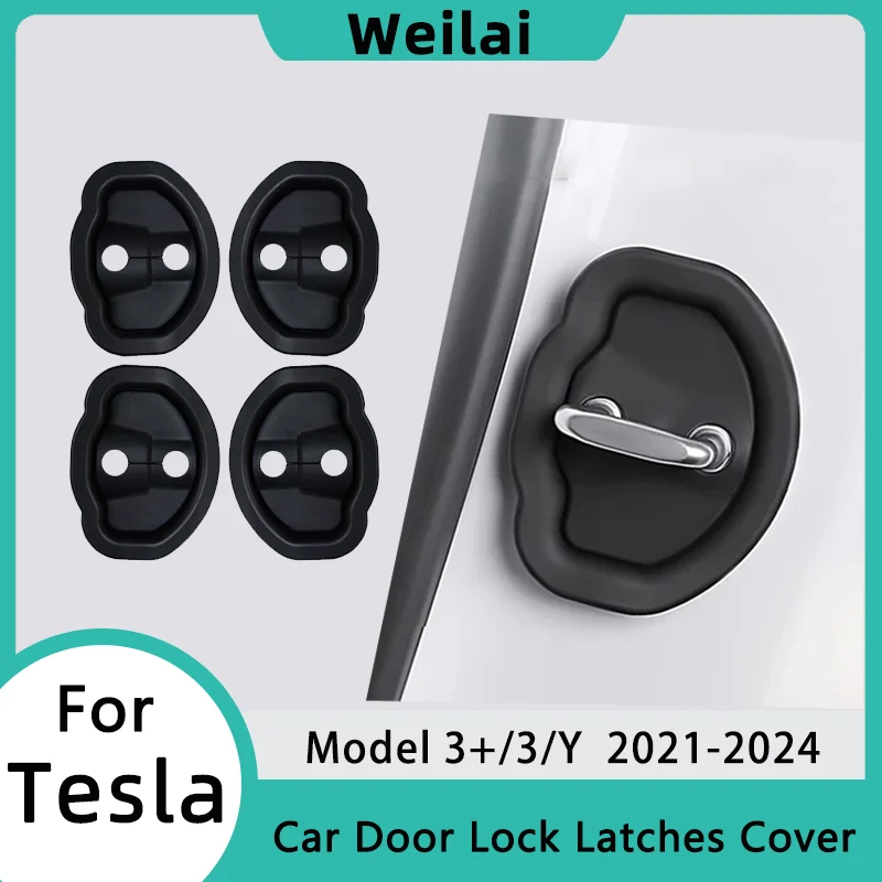 

For Tesla Model 3 Highland 2024 Door Lock Cover 4Pcs Silicone Car Door Anti-collision Protective Cover Model Y Car Accessories