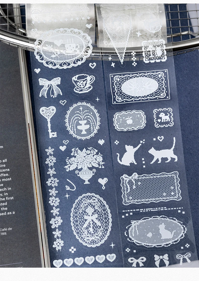 Journal GO 2Mx2,5cm Scrapbook Weißes Tintenband Aufkleber Fog Island Seidenkollage Junk Journal Fotoalbum Tagebuch Karte DIY Niedliche Dekoration – Detail 10