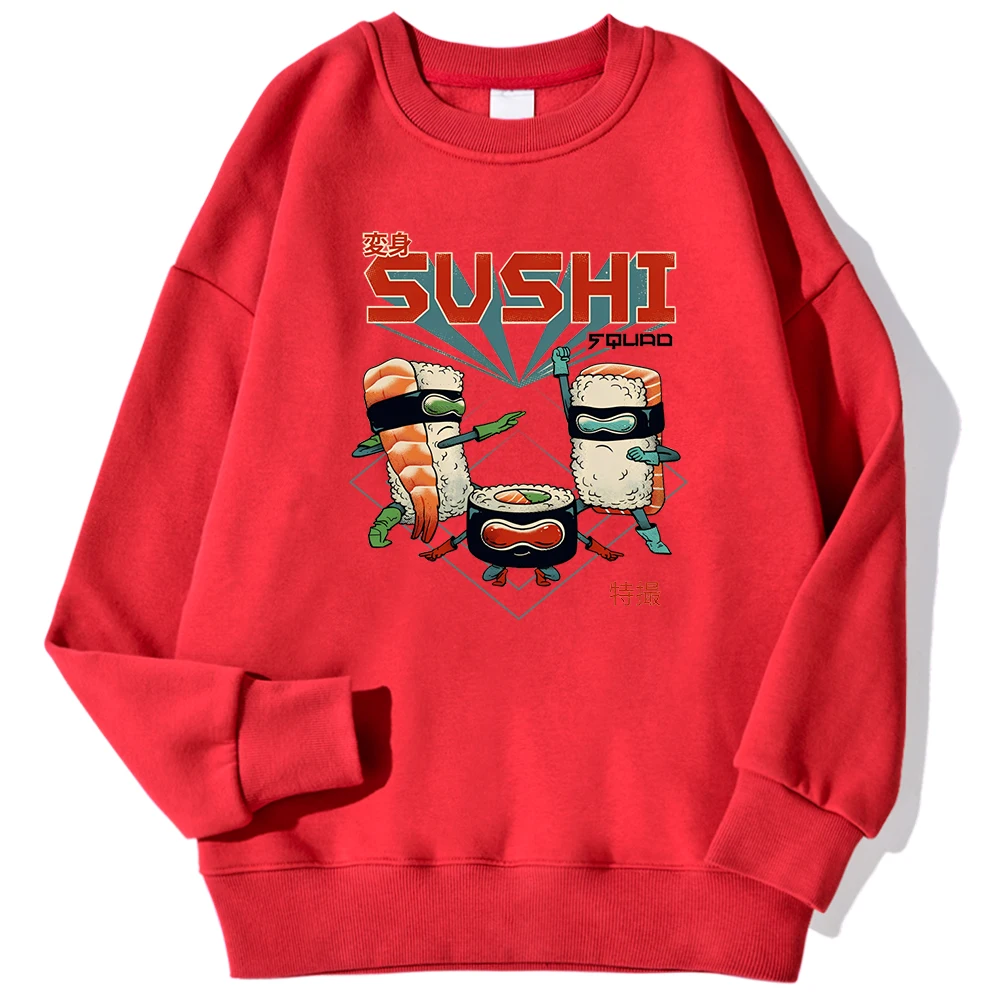 Japanese Cartoons Sushi Prints Male Pullovers Autumn Winter Fashion Hoodies Loose Crewneck Sweatshirts Warm Comfortable Clothing