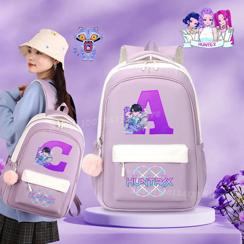 

Demone Hunter Kid Girl Student Back School Bag Cute Letters A-Z Anime Print Woman Kawaii High-capacity Book Pen Storage Backpack