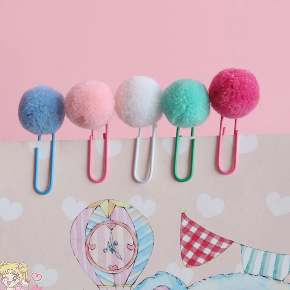 

24pcs Paper Clips Kawaii Plush Ball Bookmark Clip Memo Clip Paper Clip Bookmark Novelty Gift (Random Color)