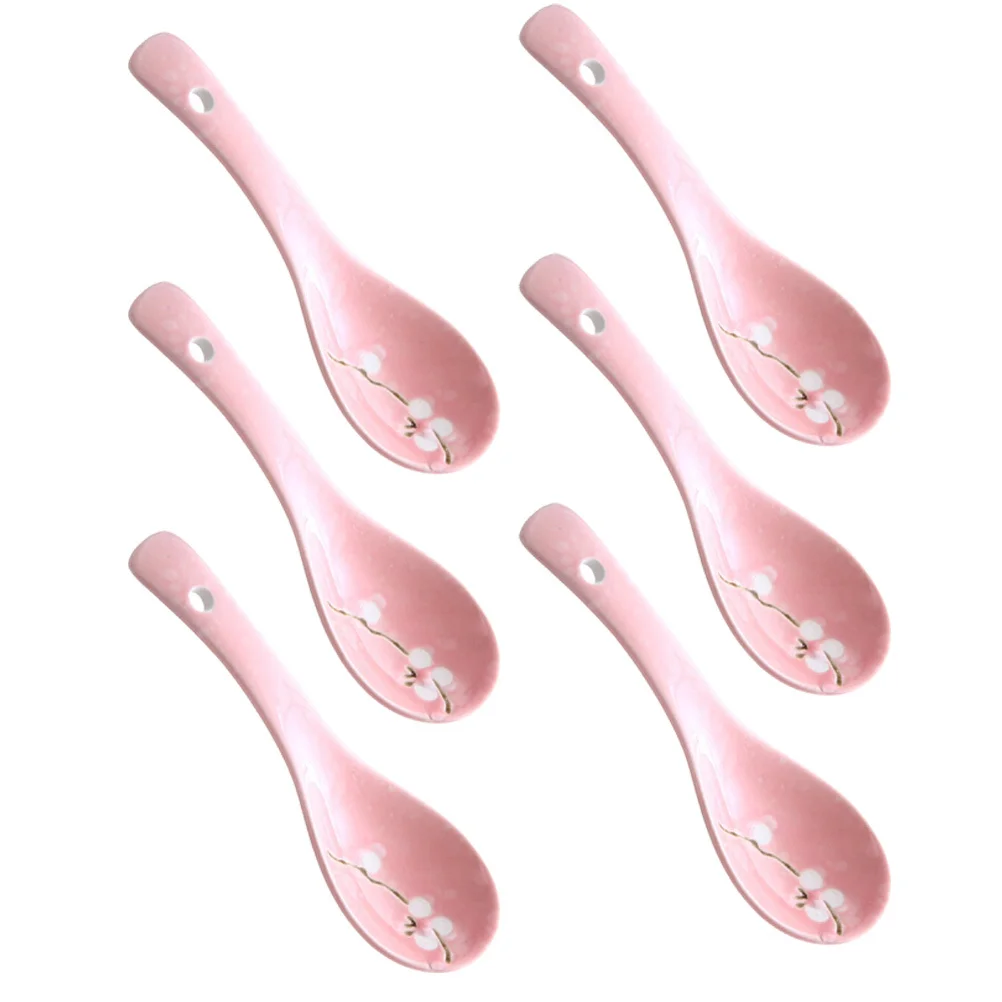 

6Pcs Snowflake Ceramic Soup Spoons Vintage Look Small Size Easy Carry for Porridge Dessert Tableware Home Eating