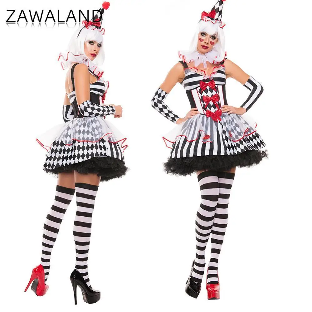 European Style Checkered Jester Costume Black White Game Character Dress for Party Lady Stage Shows Set Halloween Cosplay Outfit