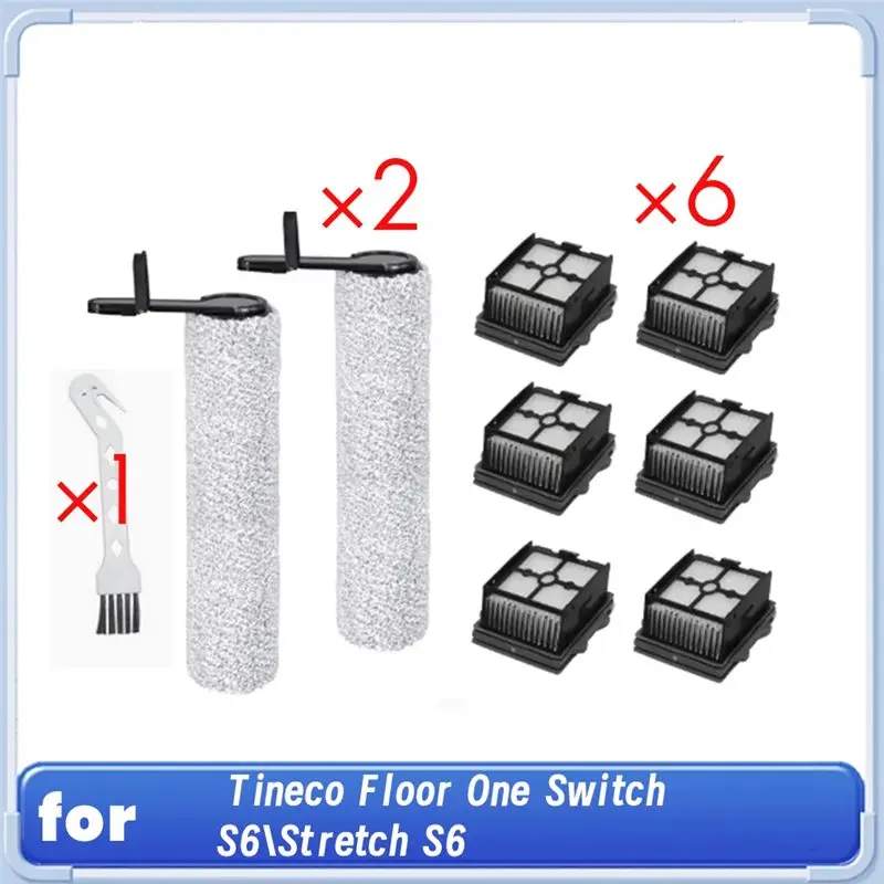 ABJN-Roller Brush Filter With 1 Cleaning Brush For Tineco Floor One Switch S6/Stretch S6 Wet Dry Vacuum Cleaner Consumable