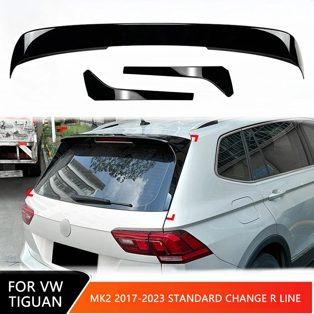 For VW Tiguan MK2 2017-2023 Standard Change R Line Car Rear Roof Lip Spoiler Tail Side Wing Gloss Black Rear Trunk Wing Body Kit