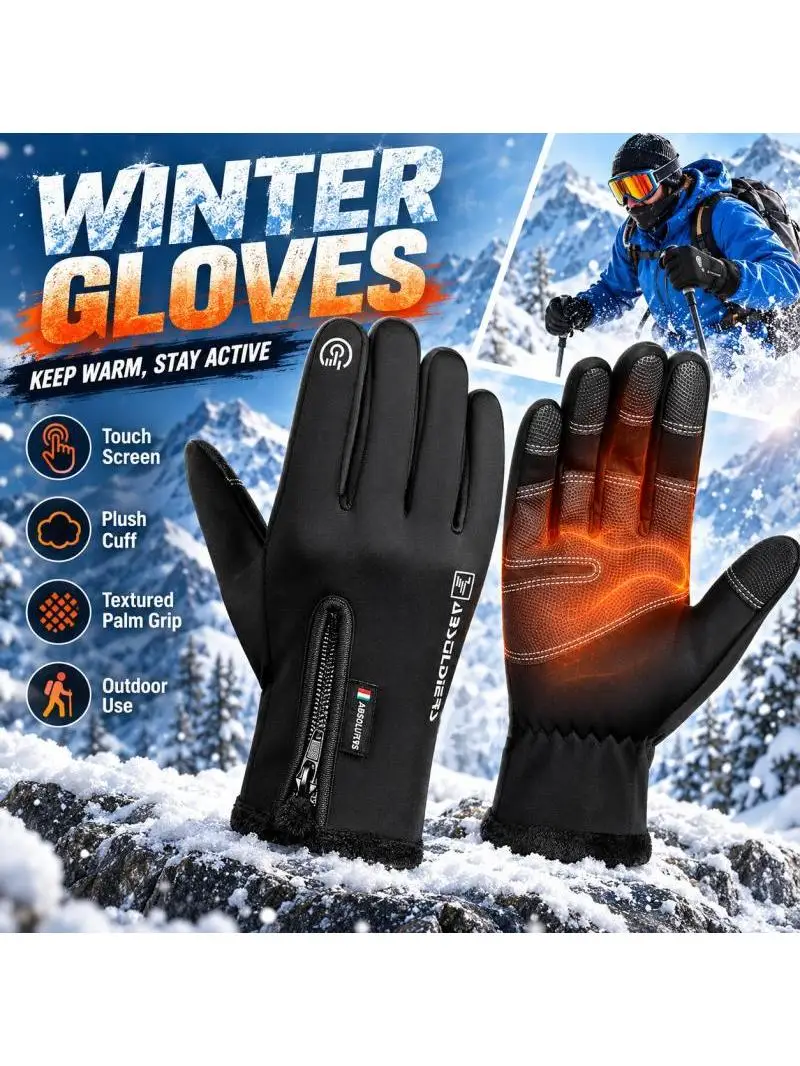 AliExpress NONE Winter Touchscreen Gloves for Men & Women, Warm Full Finger Gloves with Zipper Cuff for Cycling Hiking Driving Outdoor Sports
