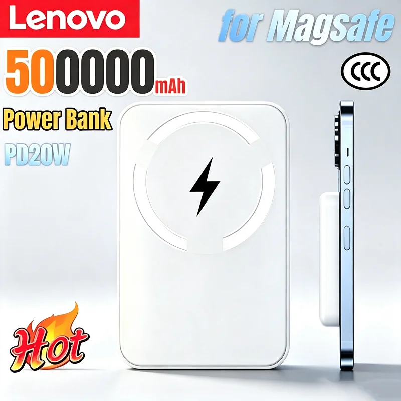 Lenovo 500000mAh Magnetische Kabellose Powerbank PD22.5W Schnelles Laden Externe Tragbare Batterie Für iPhone Samsung Android 2026