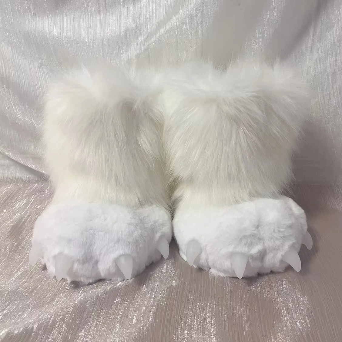 White shoes boots Cosplay Boots Beast Claws Shoes Cartoon Plush Animal Costume Props COS Accessories Furry Bear Cat Paw