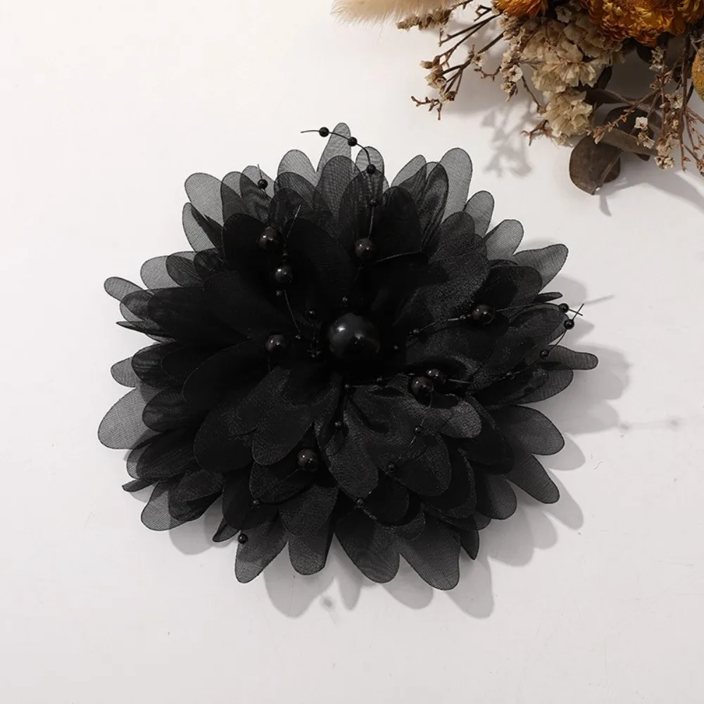 Pearl Embellishment Organza Flower Hair Clip Multi Use Design Feather Decor Pearl Feather Hair Accessory Delicate Craftsmanship