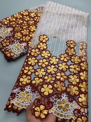 African French Mesh Fabric and Lace Nigerian Tulle Embroidered Lace with Sequins Luxury Party Dresses for Women Sew,2.5yards4128