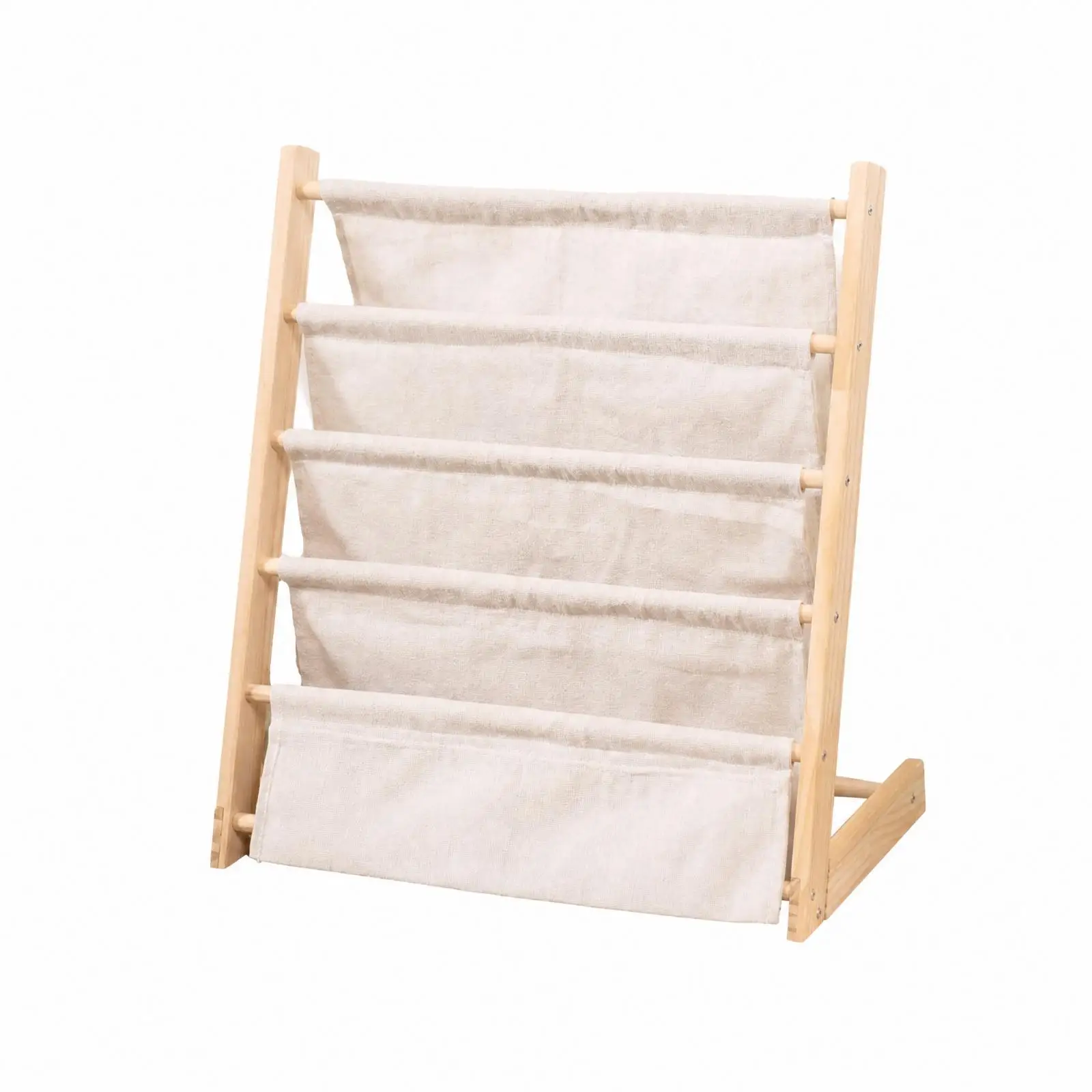 Solid Wood Book Rack with Cloth Pockets Freestanding Slanted Front Book Display Rack Floor Standing Bookshelf Stable - view 2