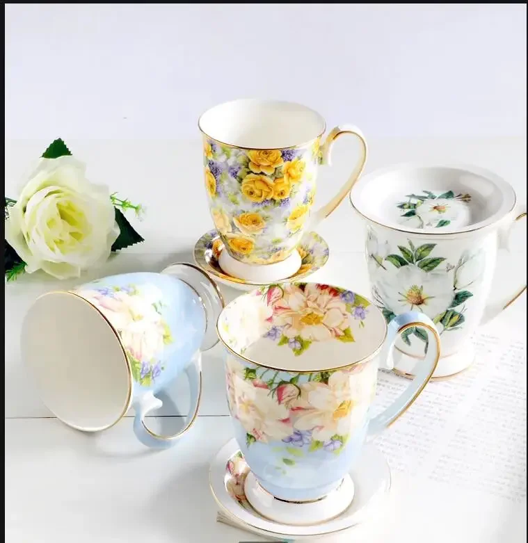 

Высококачественная фарфоровая элегантная кофейная чашка цвета слоновой кости, керамические кружки, роскошная чашка для послеобеденного чая в британском стиле, офисная кружка