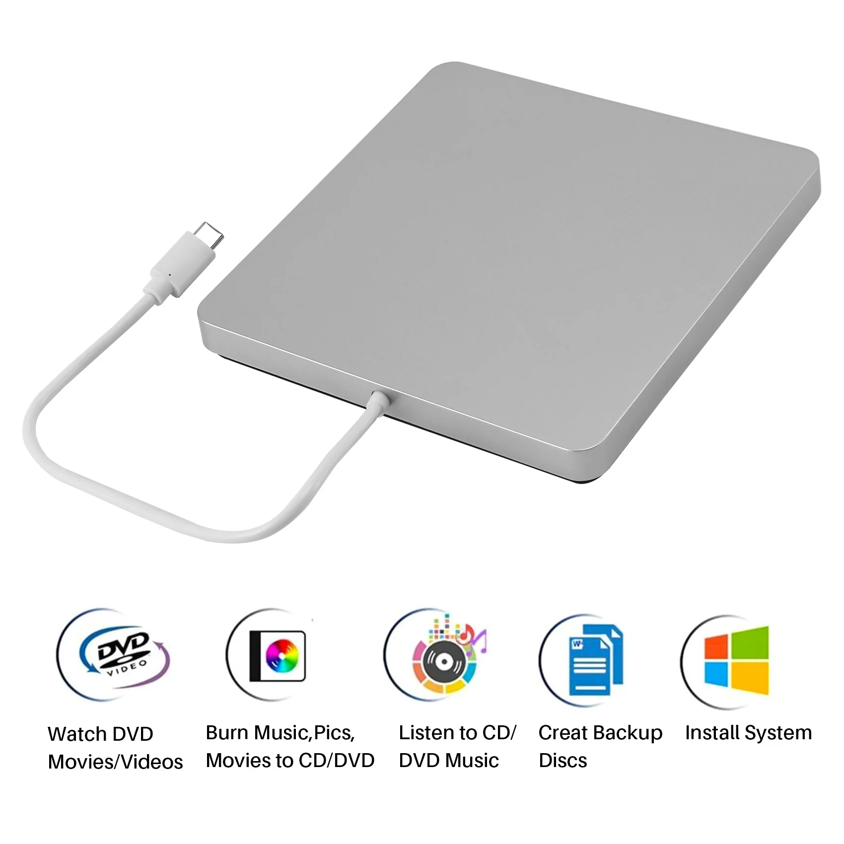 Externo DVD Burner Disc Drive, CD, DVD +, RW Superdrive para Mac, Janela