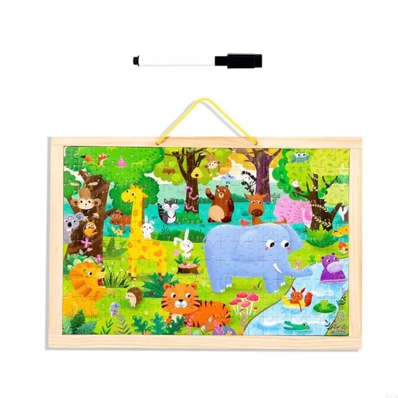 

F62D Wooden Puzzle Toy for Children Cartoon Theme Board Game Educational Puzzle Drawing Board Preschooler Kids Favor