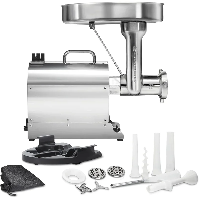 Pro Series Electric Meat Grinder, Commercial Grade, 1120 Watts, 1.5 HP, 14lbs Per Minute Stainless Steel (10-2201-W)