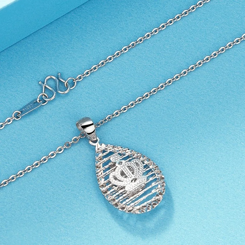 Real Pure Platinum 950 Men Women Gift Lucky Hollow Water Drop Crown Pendant 2.5-2.7g