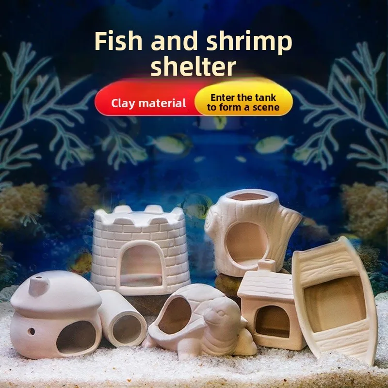 

FKSC Aquarium Decor Ceramic Cave - Fish & Shrimp Breeding Spawning House - Mini Shelter for Guppies, Turtles & Parrotfish