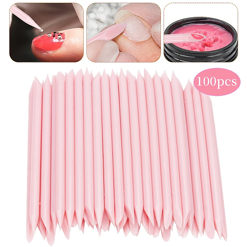 50 stücke Nagel Häutchen Pusher Maniküre Entferner Rosa Kunststoff Stick Nail art Design Gel Polnisch Zeichnung Sticks Make-Up-Tools – Detail 1