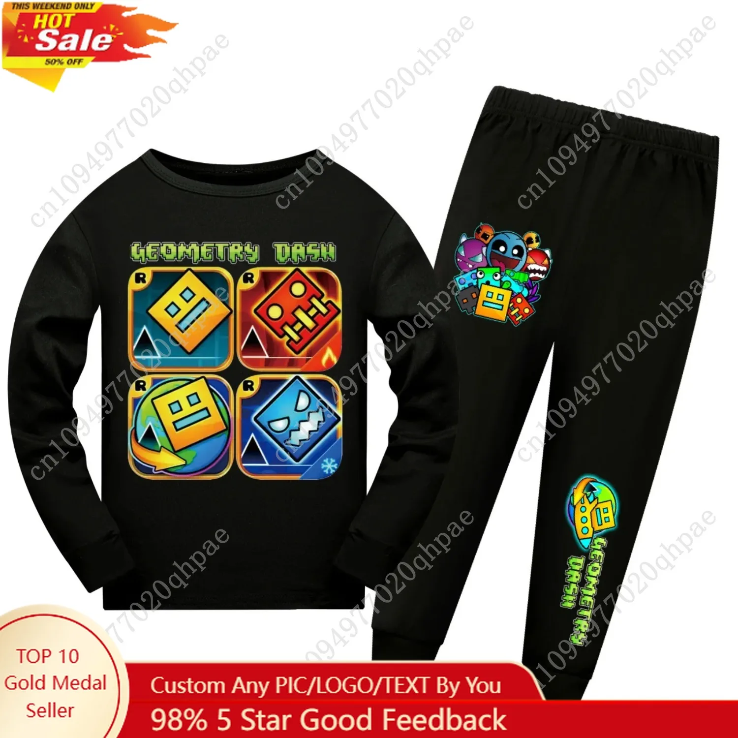 Set di magliette da gioco Geometry Dash Pigiami per bambini Ragazzi Indumenti da notte a maniche lunghe Pigiami per neonate Abbigliamento per la casa Abbigliamento per bambini Miglior regalo