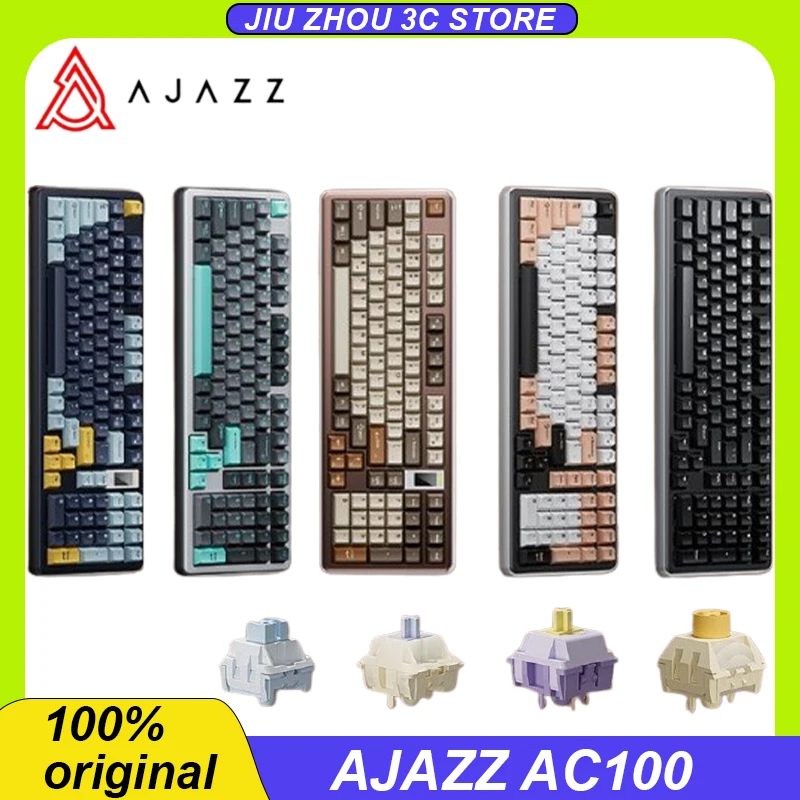 Ajazz Ac100 Mechanical Keyboard Aluminum Alloy Three Mode Bluetooth /2.4g Wireless/Wired Gasket Rgb 98% 100 Keys Gaming Keyboard