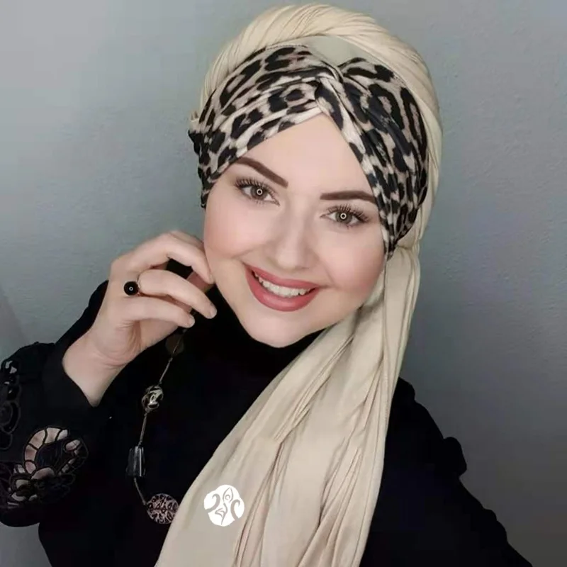 Islam scarf hijab Leopard Stitching abaya modal femme musulman foulard femme hijabs for woman jersey bonnet turban women scarf