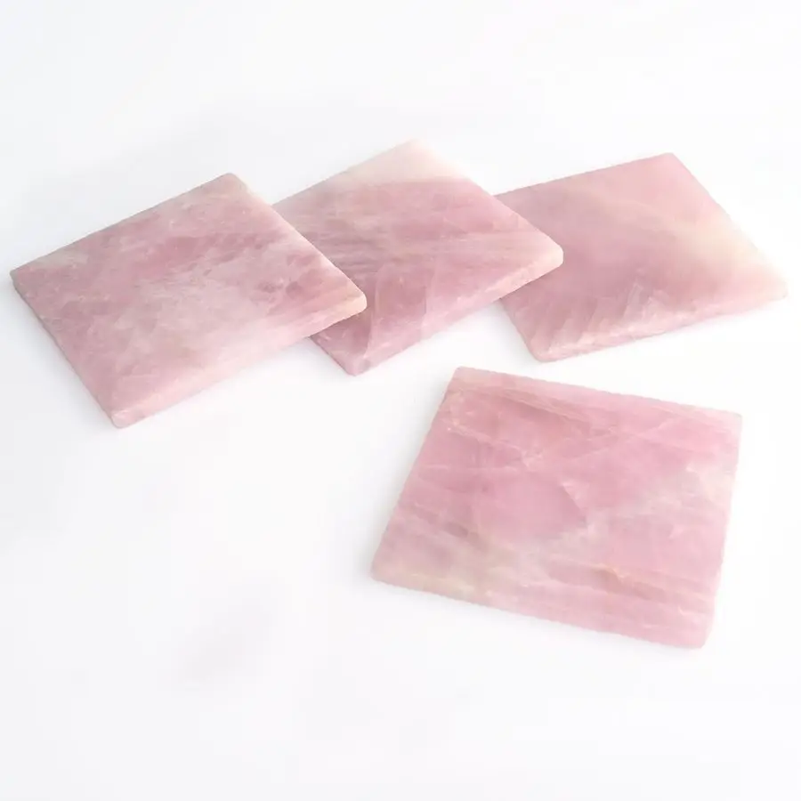 

Quartz Decor Coaster 45, Natural Pink Crystal Coasters Set of 4 Square Stone Coaster