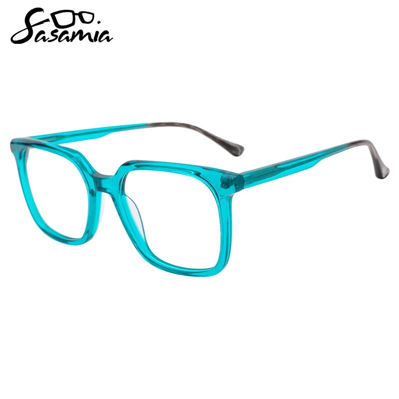 SASAMIA Unisex Eyewear Acetate Big Size Square Glasses Optical Prescription Glasses Laminating Temples Colors Glasses WD1408