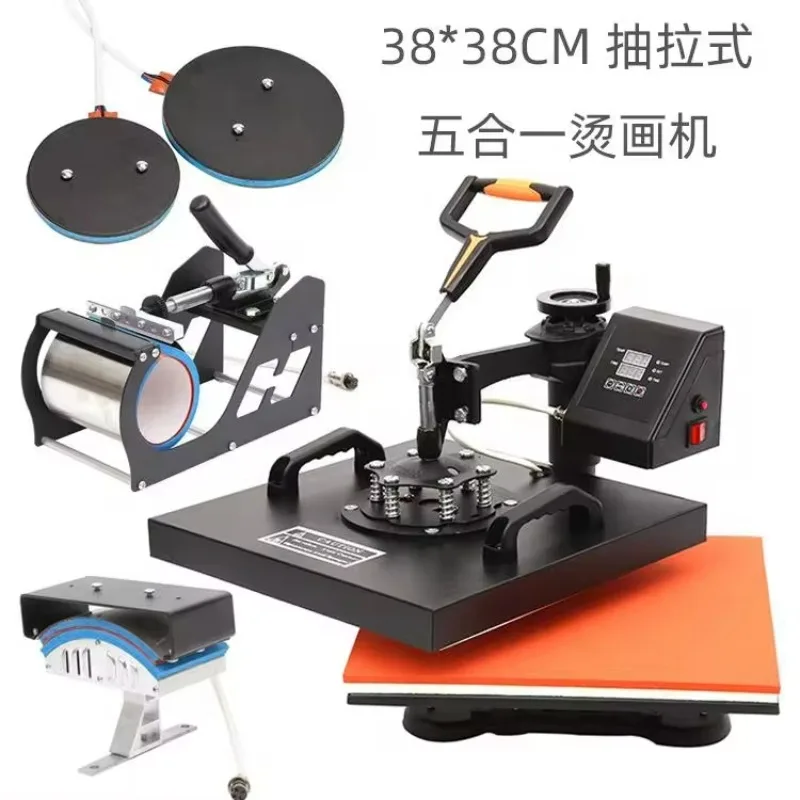 38*38 Five in One Hot Stamping Machine Heat Press for Machine Factory Supplier Easy Operate High Quality for Shirts