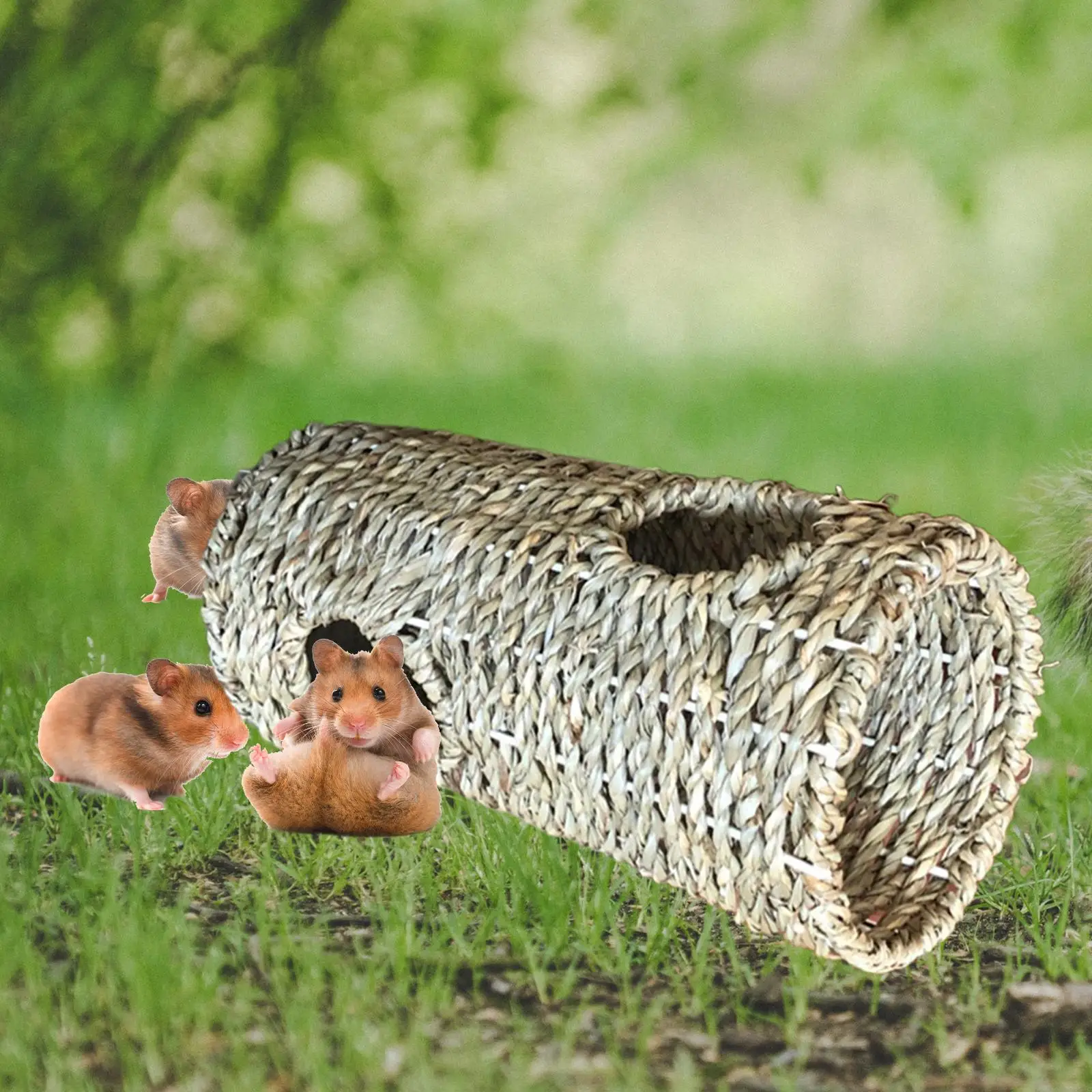 Hamster Grass Tunnel Durable Lightweight Small Pet Hideaway Grass Tunnel Toy for Hamster Hedgehog Mice Ferrets Playing Supplies