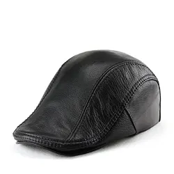 Autumn Winter Classic Top Grade Real Goatskin Leather Snapback Beret Cap For Men Middle-Aged Gift Retro Fashion Women Hat Visor