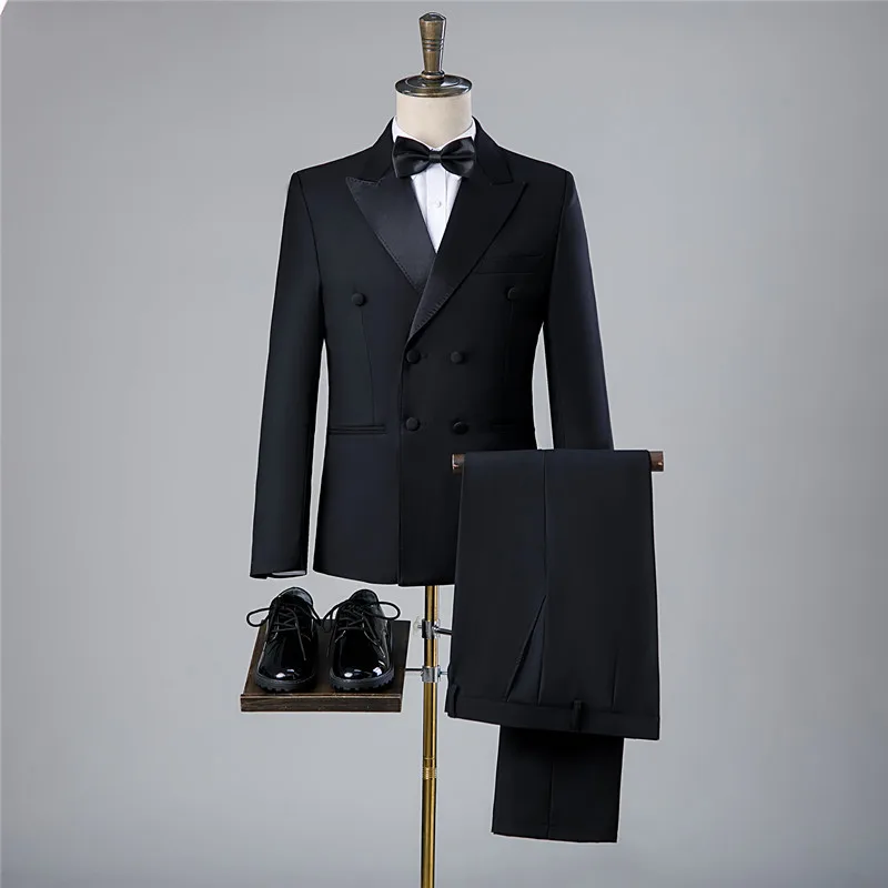 

LH027 Suit Suit Photo Studio Men's Wear Photo Wedding Photo Reception Groomsman Suit Dress Performance Host Black Double Row Sui