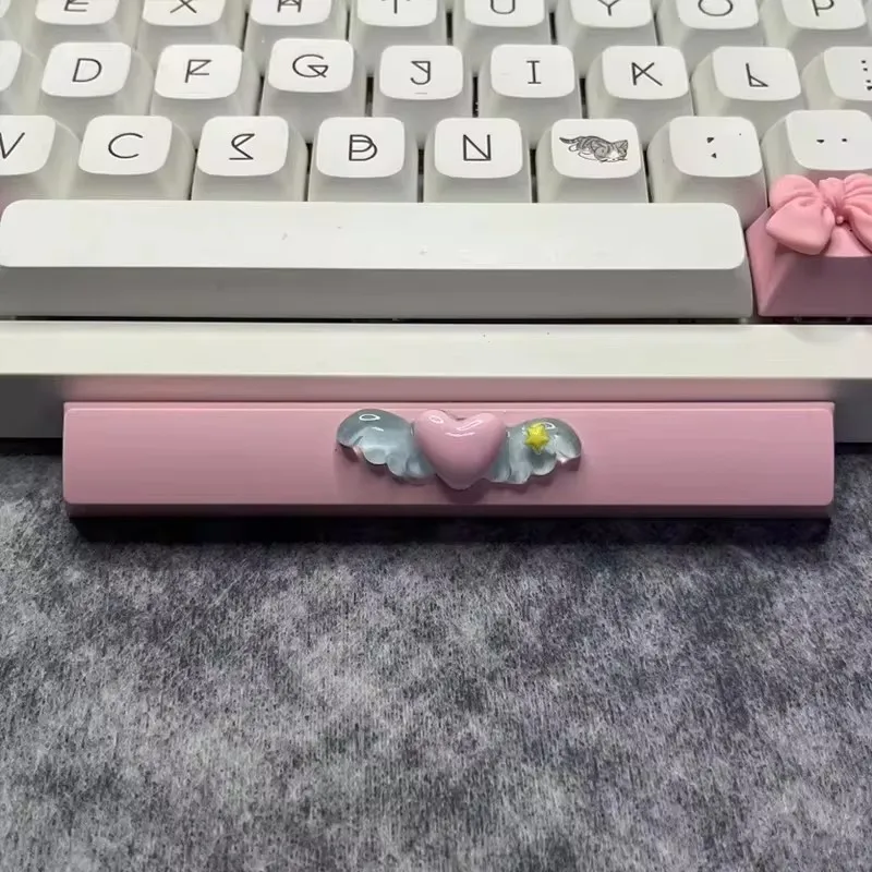 DIY Cute Magic Love Wings Keycap 6.25u Spacebar Game Mechanical Keyboard Cross Axis Pink Bow Keycap