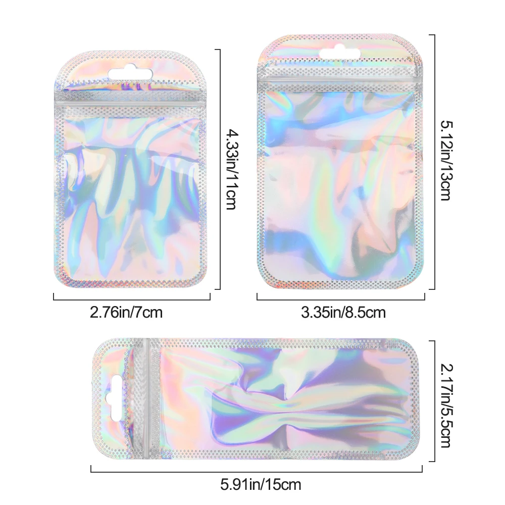 50Pcs Silver Aluminum Foil Zip Lock Bags Resealable Candy Pouch Laser Packaging Bags Self-sealing Food Storage Bag Thick Bags