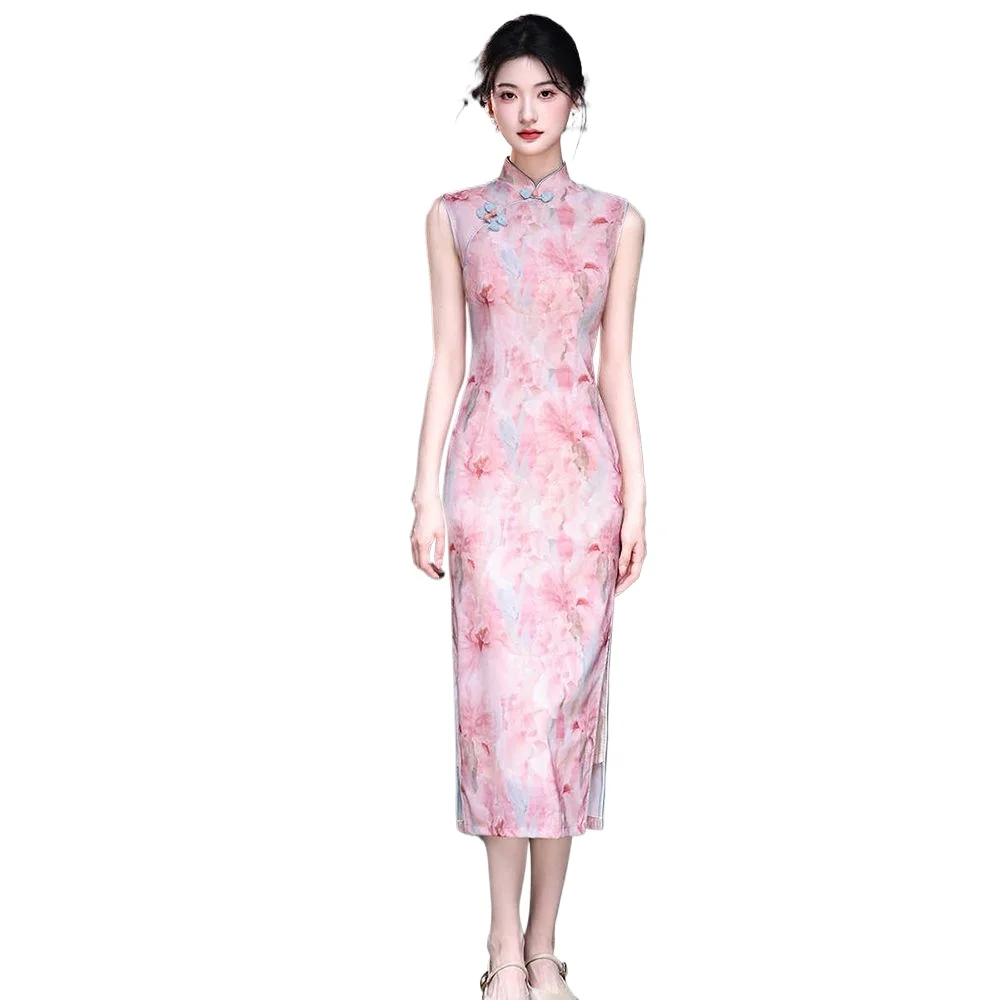 

Розовый универсальный Ципао 2025, современный Cheongsam для помолвки, повседневная одежда без рукавов в стиле ретро, шикарное традиционное китайское платье