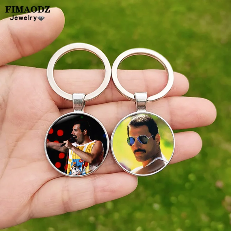 Freddie Mercury Keychain Band Queen Rock Singer Art Poster Glass Cabochon Alloy Pendant Key Chains Men Fans Keyring Gift Friends