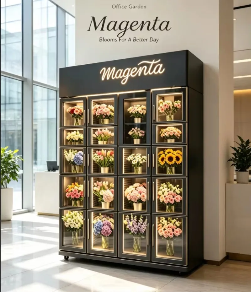 New 24H Self Service Fresh Flower Vending Machine Automatic Refrigerated Customize Compartment Locker Compressor Cooling System