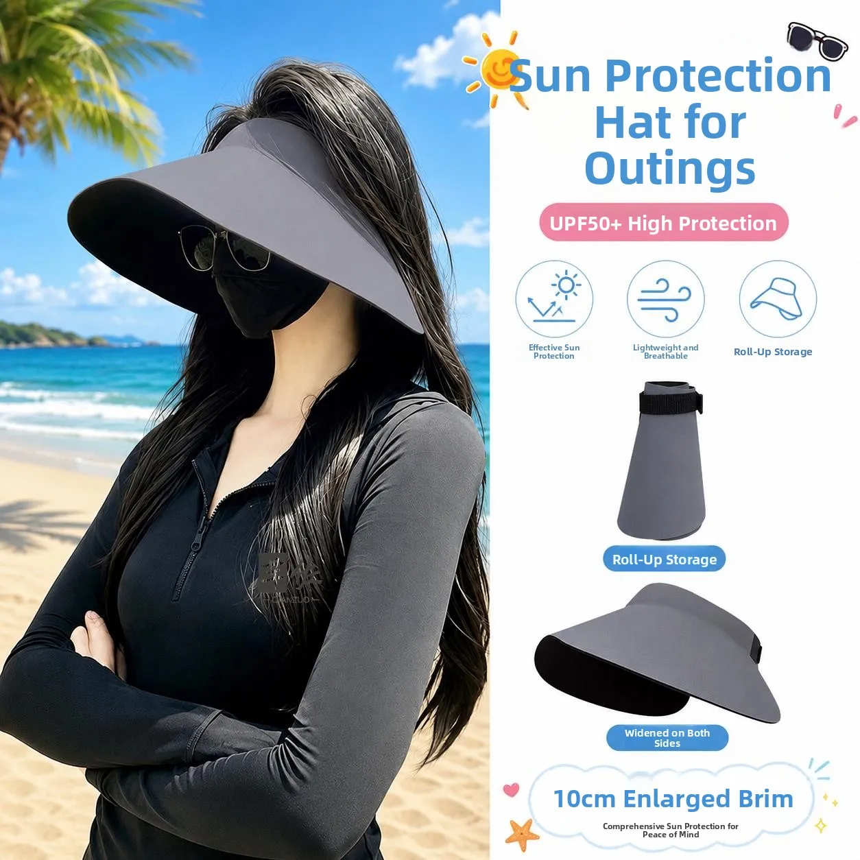 Lightweight Foldable Seamless Hair Clip Style UV Protection Windproof Sun Hat Breathable Summer Cap for Women Adjustable Size