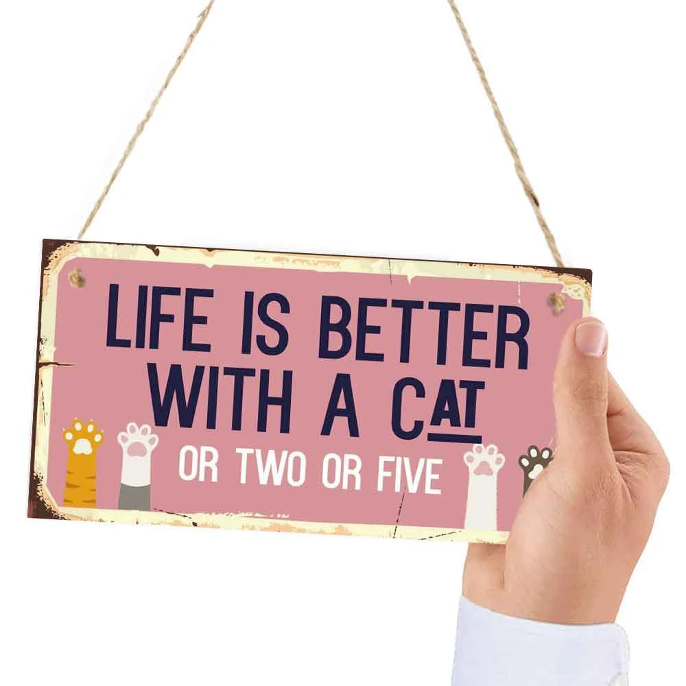 1pc, Funny Wooden Cartoon Cat Hanging Plaque - Pet Sign and Wall Decor for Cat Lovers - 4in X 8in