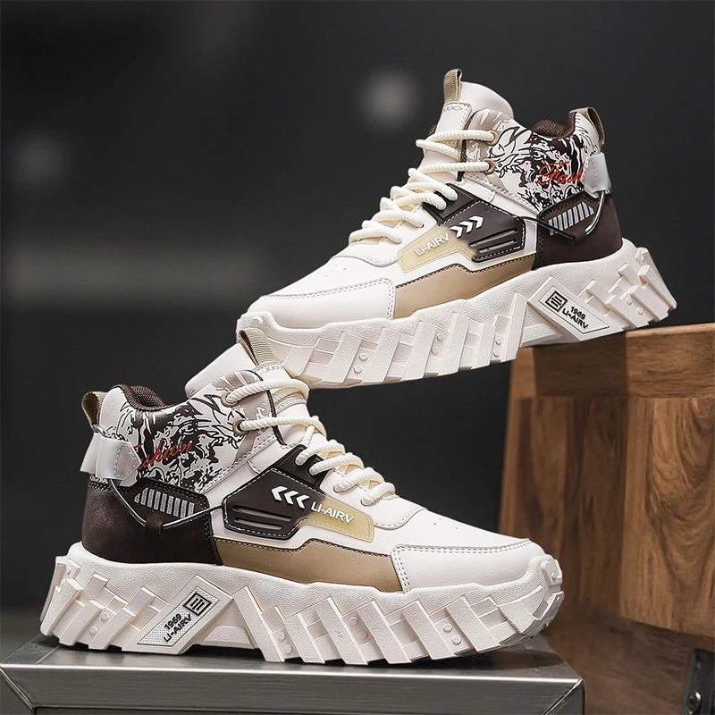 

Мужские кроссовки с высоким берцем на плоской подошве, удобные осенние новые белые кроссовки на толстой подошве, повседневная модная спортивная обувь для мужчин
