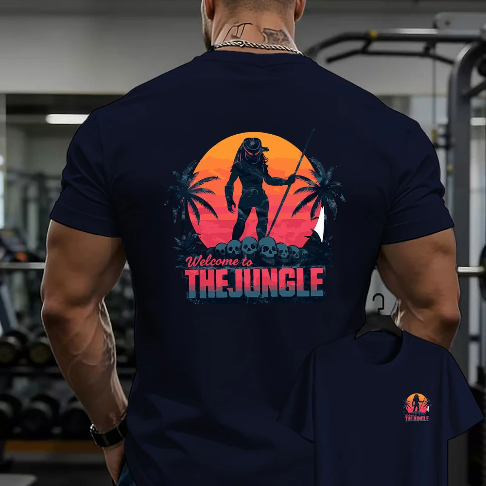 Men's Predator Movie Vintage T-Shirt Double-Sided Front Back Jungle Graphic Tee Iconic Sci-Fi Breathable Short Sleeve Shirt view 2