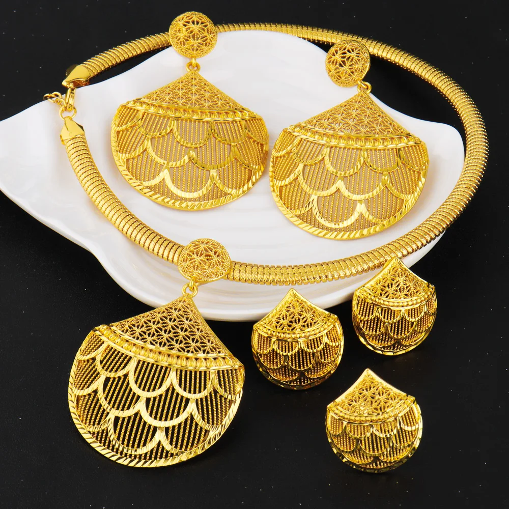 

Royal Indian Flower Jewelry Set Stainless Steel Necklace Earrings Women Bridal Gift