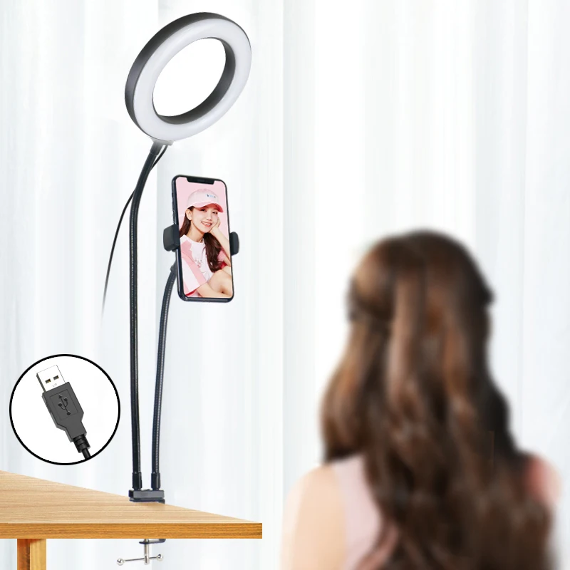 

Selfie Ring Light With Flexible Mobile Phone Holder Lazy Bracket Desk Lamp LED For TikTok Youtube Live Stream Office Stand