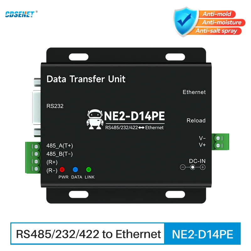 RS485/232/422 do serwera szeregowego Ethernet bramka Modbus DC 8-28V CDSENT NE2-D14PE POE izolacja sygnału zasilania TCP UDP MQTT HTTP