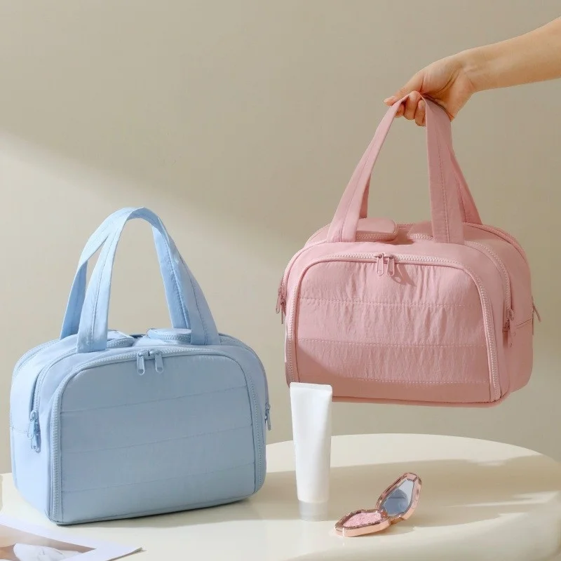 Multi-Pocket Handheld Makeup Bag Zipper Closure Cosmetic Organizer for Travel & Home Use Large Capacity Toiletry Storage Pouch