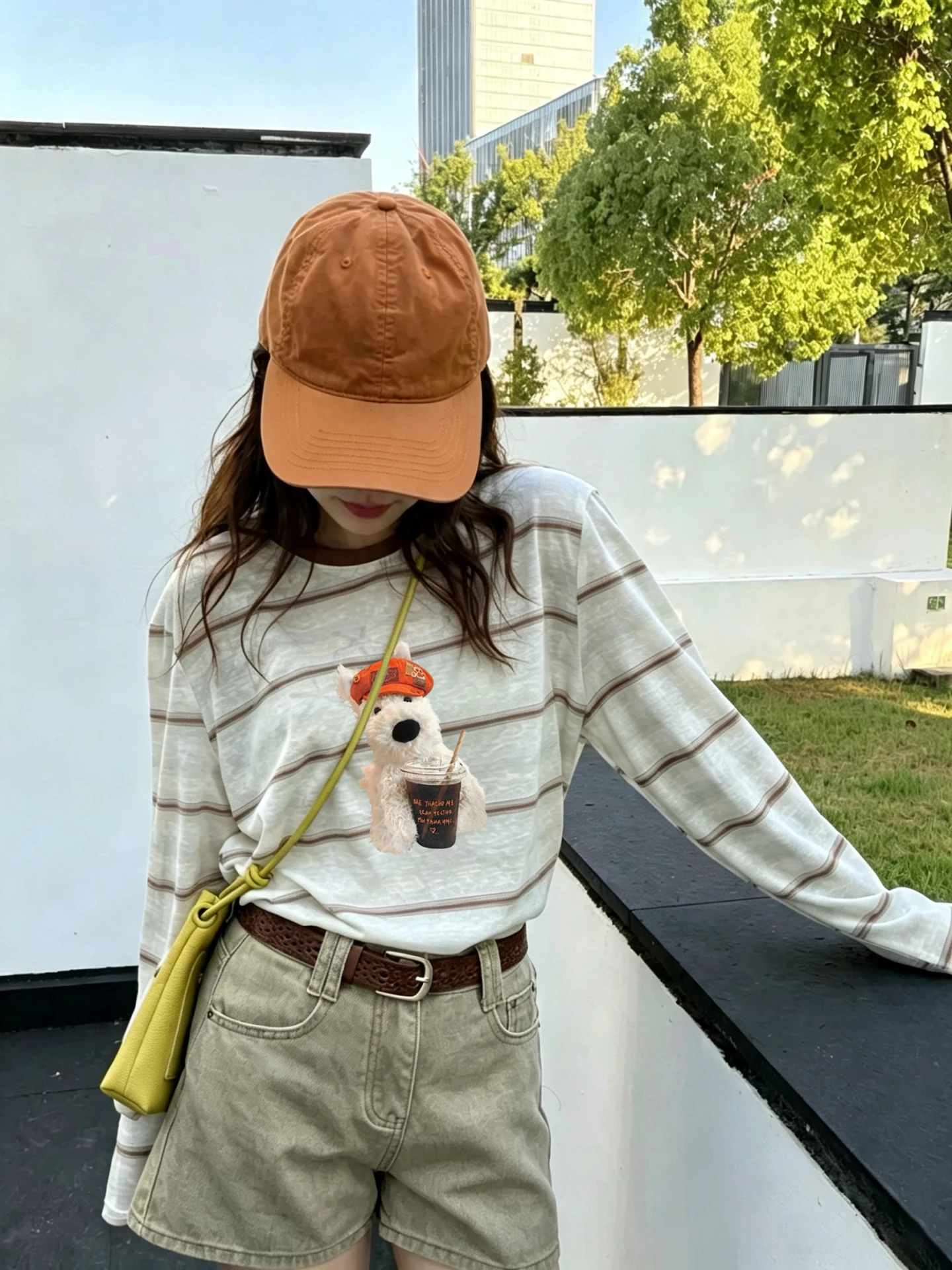 Retro Korean Long Sleeve T-Shirt Women's Cartoon Print Anti-Aging White Stripe Snowflake Cotton Sunshade Cover up