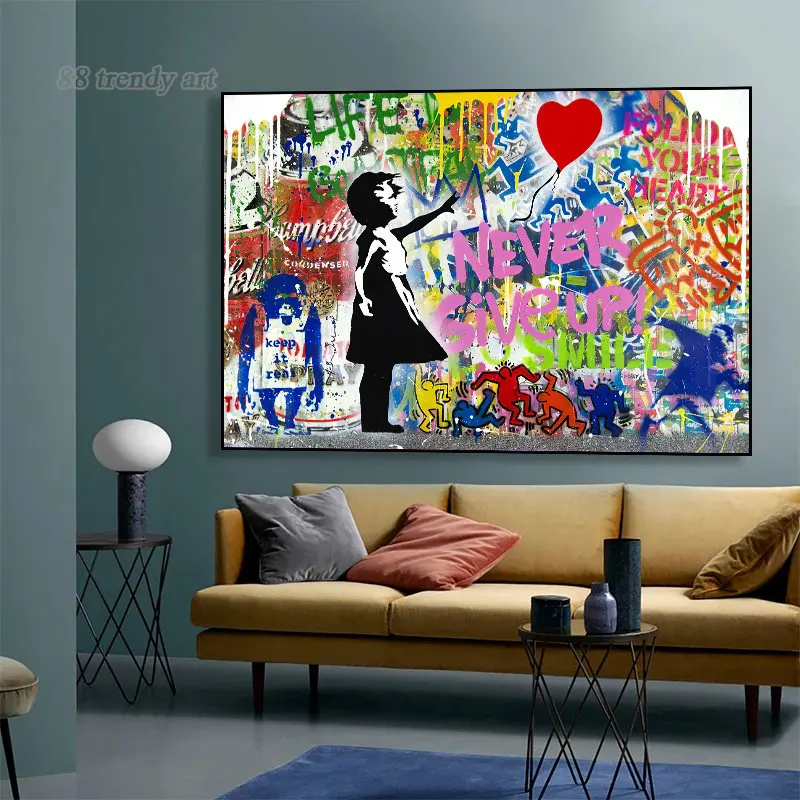 Banksy Street Wall Art Posters Pop Graffiti Art Canvas Painting Never Give Up,follow Your Dreams ,life Is Beautiful Pictures