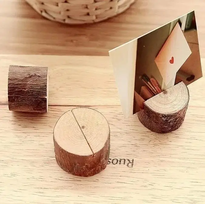 1 Stück Holzhandwerk Fotoklammer Natürlicher Namensschild Tischkartenhalter Vintage Sitzkarte Hochzeit Party DIY Zubehör – Detail 3