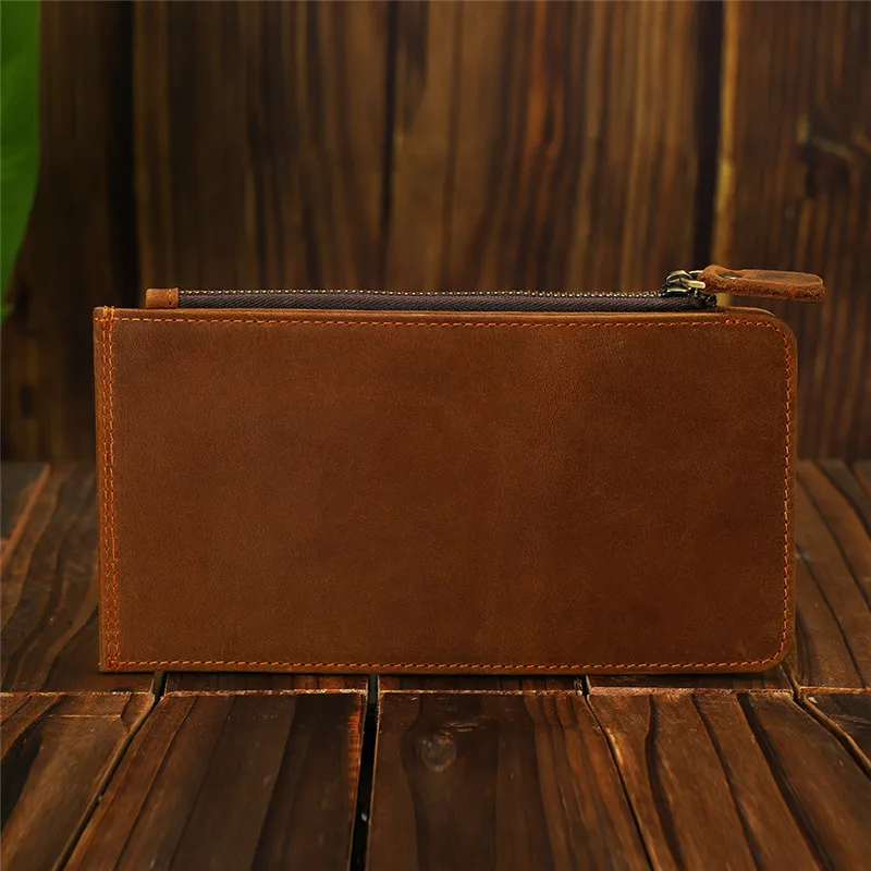 

Genuine Leather Long Wallet Vintage Wallet for Men With Zipper Coin Pocket Man Slim Multi ID Photo Card Holder Purse Money Clip