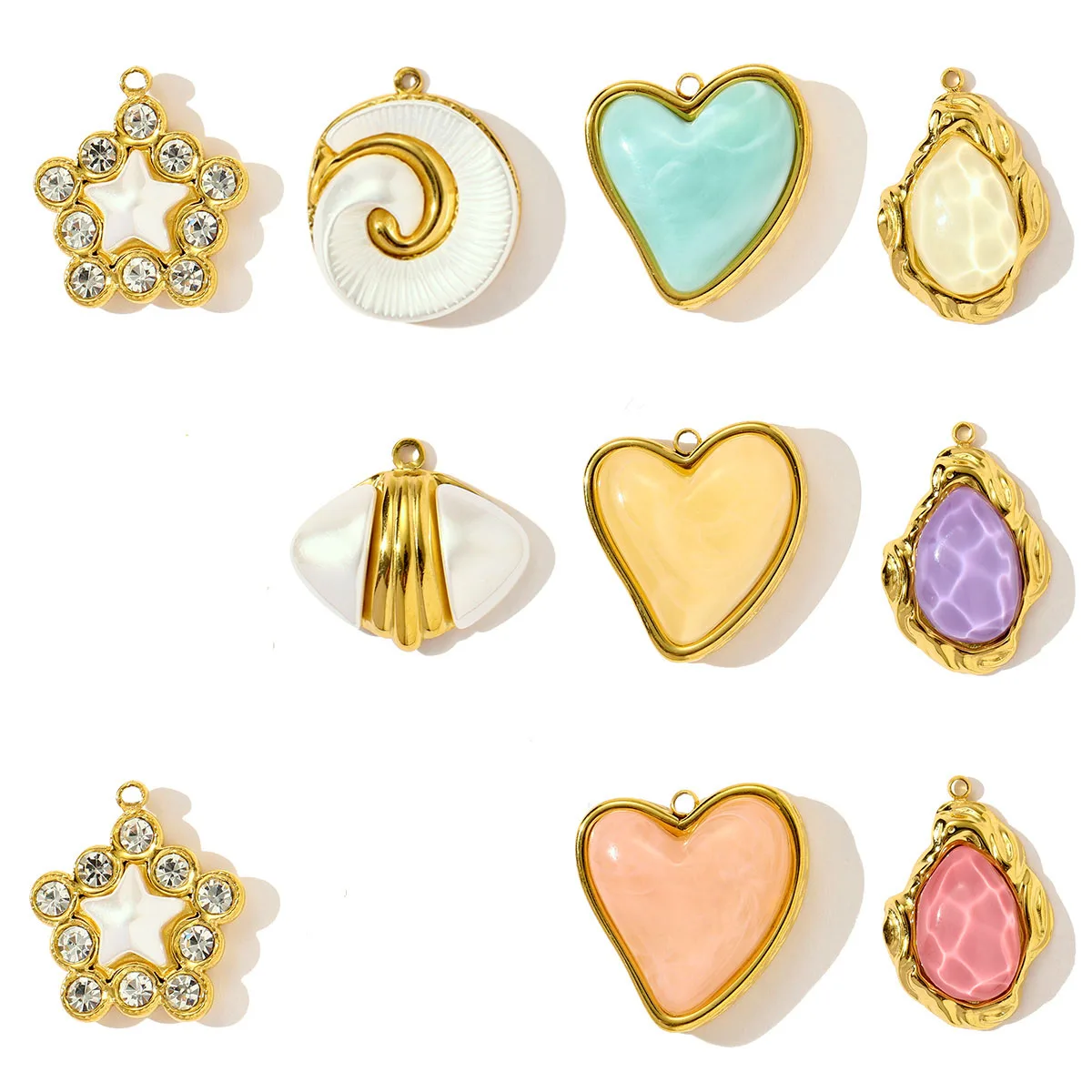 

3pcs/Lot Stainless Steel Star Pendants Resin Heart Oval Charms for DIY Fashion Jewelry Making Necklace Earring Accessory