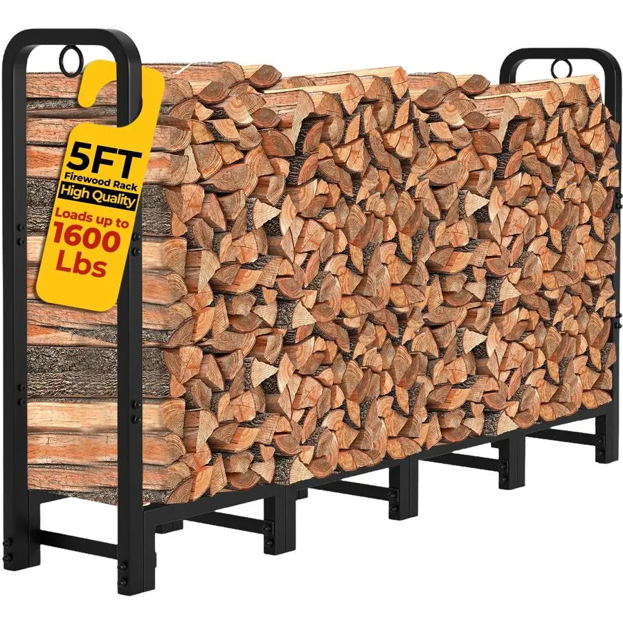 

5-футовая стойка для дров, уличный сверхмощный держатель для бревен для камина, регулируемые деревянные стеллажи для использования в помещении и на открытом воздухе для деревянного держателя для огня Met